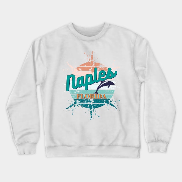 Naples Florida Exploding Retro Vintage Sunset Crewneck Sweatshirt by AdrianaHolmesArt